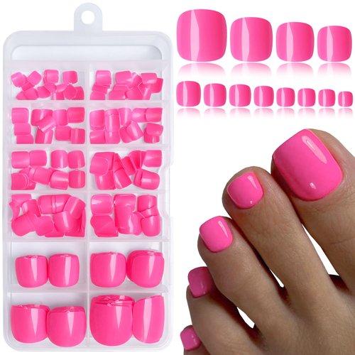 Lifextol 240pc Press on Toenails for Women Toe Press on Nails Short Fake Toe Nails Press ons with Glue&Adhesive Tabs, Acrylic Toe Nail Tips False Toenail Press ons Artificial Fake Toenails-Hot Pink