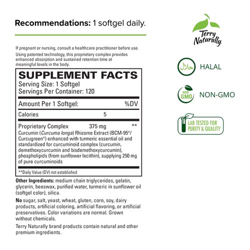 Terry Naturally CuraMed 375mg - Antioxidant Supplement for Brain & Immune Health Support - Dietary Supplement with Curcumin & Turmeric Essential Oil - Herbal Liver Support - 120 Softgels (Pack of 2)
