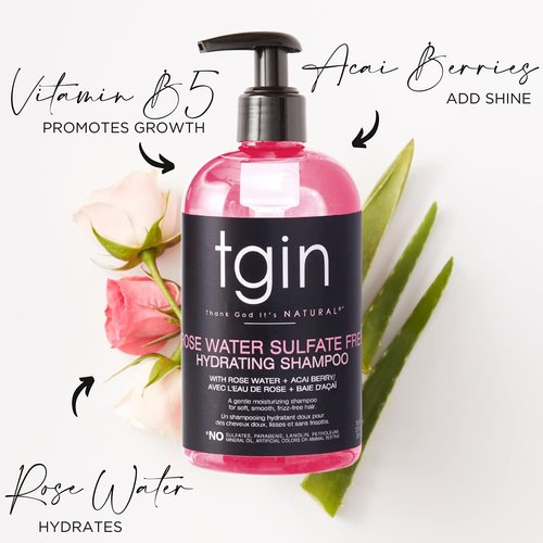 Thank God It's Natural tgin Rose Water Sulfate-Free Hydrating Shampoo for Curls - Waves - Protective Styles - Low Porosity Hair - Fine hair 13oz