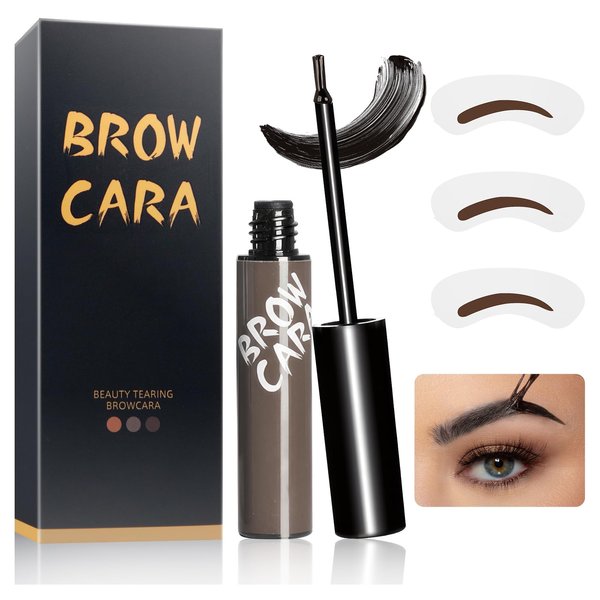 Eyebrow Gel Peel Off Tint - Brow Tattoo with Eyebrow Stencils, Long-Lasting & Waterproof Brow Tint for Women Create Fuller & Defined Brows Makeup (Gray Brown)