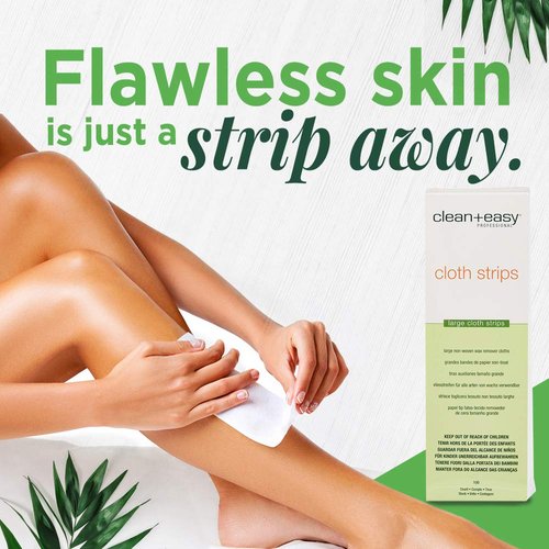 Clean + Easy Cloth Wax Strips – Non-Woven Wax Strips for Hair Removal, Salon and At-Home Use for Face, Legs & Body, 3”x9”, 100 Count
