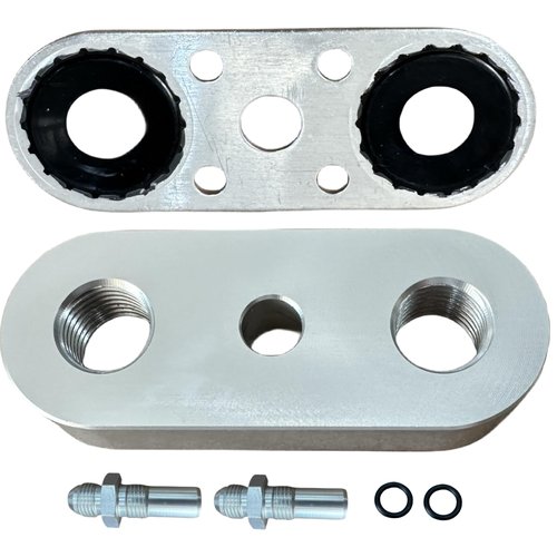 Transmission Cooler Line Adapter Plate with Gasket 6AN Fittings Compatible with 6L80E 6L90E 8L90E Factory Oil Seal Line Connector for Custom Braided Hose Set, 551121-6AN