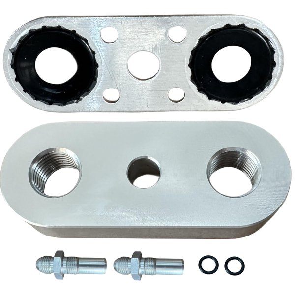 Transmission Cooler Line Adapter Plate with Gasket 6AN Fittings Compatible with 6L80E 6L90E 8L90E Factory Oil Seal Line Connector for Custom Braided Hose Set, 551121-6AN