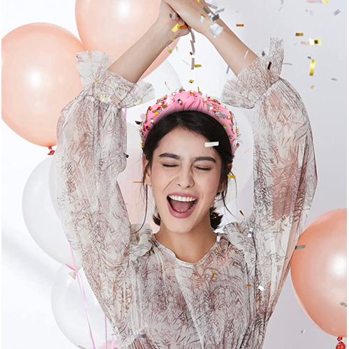 NVENF Birthday Headband for Women Beaded It’s My Birthday Headband Happy Birthday Crown Jeweled Rhinestone Crystal Pink Knotted Headband Birthday Hair Accessories Party Favors Gifts (Birthday A)