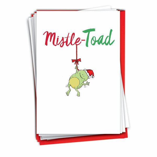 The Best Card Company - 12 Christmas Greeting Cards Pack w/Envelopes, Cartoon Humor Holiday for Kids, Men and Women (1 Designs, 12 Each) - It Was The Pun Before Christmas Frog C5550EXSG-B12