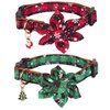 ADOGGYGO Christmas Floral Dog Collar - Adjustable Buffalo Plaid with Removable Flowers for Medium Dogs