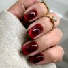ANDGING Short Red Press on Nails Square Fake Nails with Glue Acrylic Glue on Nails with Designs Full Cover Gel Manicure False Nail for Women Girls Fantasy Stick ons Nails for Wedding LKK68