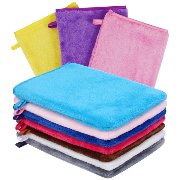 PHOGARY 10 Pack Microfiber Facial Mitts, Soft Flannel & Terry Cloth Face Wash Gloves, Reusable Makeup Remover, 6x8 Inch European Style Skin Care Bath SPA Cloths in 10 Colors