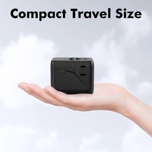 TRAVEL DEPOT 7 in 1 Travel Adapter Worldwide w/GaN 45W, 2 USB-A (15W), 3 USB-C (45W), 2 AC Outlets, Safety Certified International Plug Adapter for Universal Laptop, Phone, Camera for US, EU, UK, AU