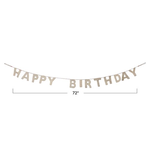 Creative Co-Op Decorative Felt Happy Birthday Banner, Natural Garland, Ivory