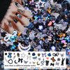 editTime Mixed Style Fashion 3D Nail Art Charms Kit Resin Camellia Rose Flower Butterfly Bow Moon Heart Bear Snake Hollow Pearl with Rhinestones and Soft Slice (Black)