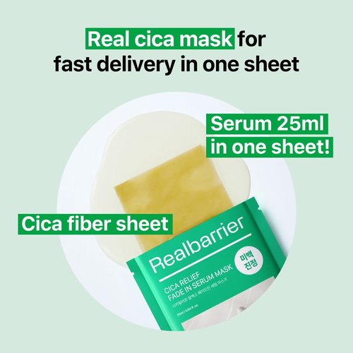 Real Barrier Cica Relief Rx Fade In Serum Mask 0.84 Fl Oz 10ea,Intensive Soothing Serum Mask with Hyaluronic Acid & Centella Asiatica, Hydrating Mask for Sensitive, Irritated Skin, Korean Skincare
