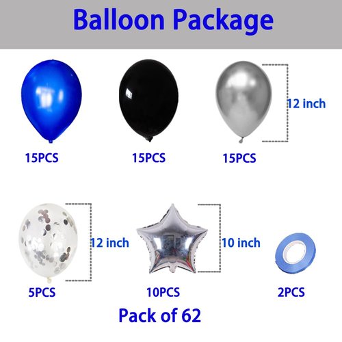 Blue and Black Silver Confetti Balloons,12inch Dark Royal Blue Black Sliver Party Latex Balloons for Boys Video Gaming theme party Birthday Graduation Party Decoration