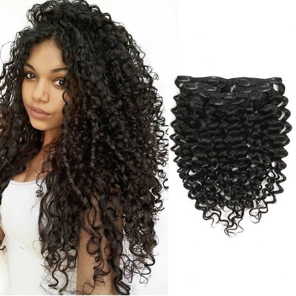 Clip in Human Hair Extensions Jerry Curly 3B 3C Real Hair Clip in Extensions For Black Women Natural Black Color 100% Brazilian African American Hair Extension (22 inch, Jerry Curly #1B)