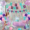 Mermaid Birthday Decorations, Mermaid Birthday Party Supplies Include Mermaid Banner Balloons Tablecloth Cupcake Toppers for Mermaid Party Decorations