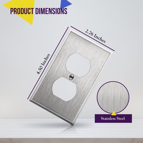 ENERLITES Duplex Receptacle Metal Wall Plate, Stainless Steel Outlet Cover, Corrosion Resistant, Size 1-Gang 4.50" x 2.76", UL Listed, 7721, 430, Silver