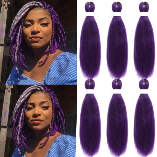Purple Braiding Hair Pre Stretched Kanekalon Knotless Prestretched Braiding Hair 16 inch Colored Hair Extensions for Braiding Pre Stretched Micro Braids Itch Free Yaki Short Braiding Hair