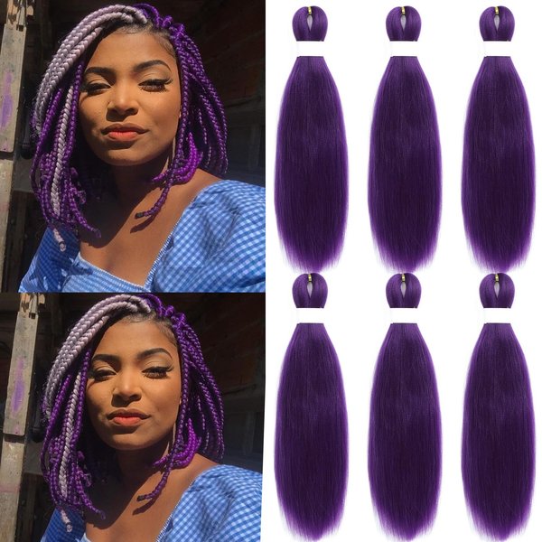 Purple Braiding Hair Pre Stretched Kanekalon Knotless Prestretched Braiding Hair 16 inch Colored Hair Extensions for Braiding Pre Stretched Micro Braids Itch Free Yaki Short Braiding Hair