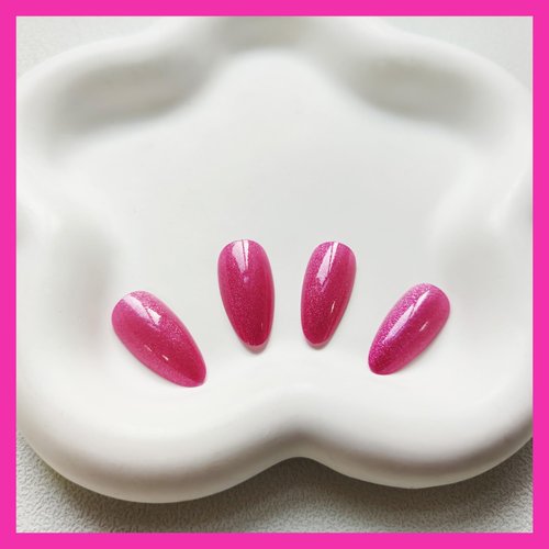 KKUUOO Pink Press on Nails Medium Almond Fake Nails Cat Eye False Nails with Glitter Design Artificial Nails Full Cover Acrylic Nails Glossy Stick on Nails Cute Press on Nails Glue on Nails for Women