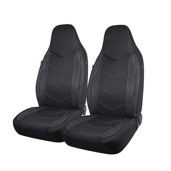 PIC AUTO High Back Front Car Seat Covers - Sports Carbon Fiber Mesh Design, Universal Fit, Airbag Compatible (Black)
