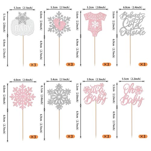 24 Pack Baby it's Cold Outside Cupcake Toppers Glitter It's a Baby Snowflake Cupcake Picks Oh Baby Baby Shower Feet Winter Forzen Kids Birthday Cupcake Decorations Party Supplies Pink