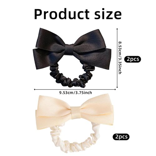 4 Pcs Bow Scrunchies Elastic Hair Ties, Silk Bowknot Hair Bands, Cute Ponytail Holder Hair Ropes, Wedding Party Hair Styling Accessories for Women Girls Teen Thick Thin Long Hair