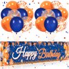 Blue and Orange Birthday Decorations Blue Orange Birthday Banner Yard Sign with 18 Pcs Balloons Orange Birthday Banner Sign Photography Banner Decor for Boys Girls Birthday Anniversary Party Supplies