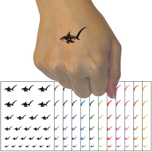 Adorable Thresher Shark Temporary Tattoo Water Resistant Fake Body Art Set Collection - Orange (One Sheet)