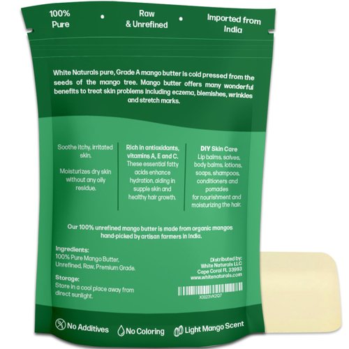 Raw Mango Butter Unrefined Organic Natural Pure Skin & Hair Moisturizer, Cold Pressed, Use with Shea in DIY Whipped Body Butter, Soap Making, Mango Seed Body Lotion, Lip Balm Hand Cream 16oz Block