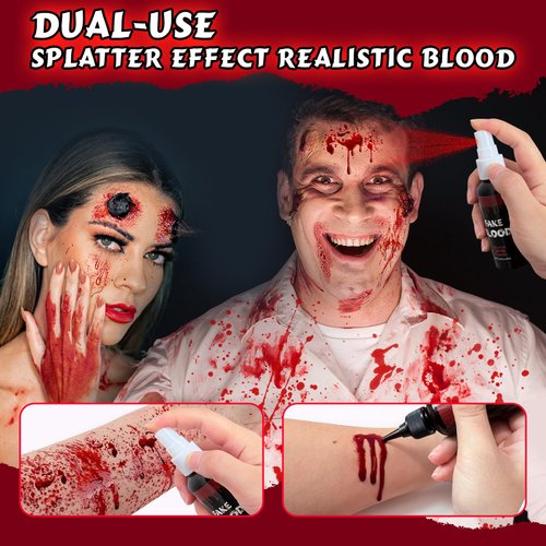 Halloween Fake Blood,Washable Vampire Blood Splatter Makeup,Realistic Edible Bloods for Clothes, Vampire Makeup for Halloween Costume,Theater, Cosplay, Zombie, Special Effects,SFX Makeup