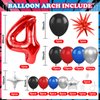 4th Spiderman Birthday Balloons Decorations, Spiderman Balloon Arch Kit with Royal Blue Black Red Silver Balloons, 40 Inch Red Number 4 Balloon Tower, Star Foil Balloons for Boys Superhero Theme Party