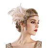 SWEETV 1920s Headpiece Flapper Headband, Rhinestone Pearl Feather Hair Band Great Gatsby Headpiece Accessoreis for Women,Champagne