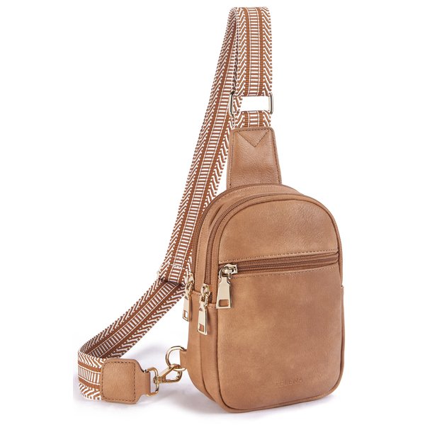 Telena Small Sling Bag for Women Vegan Leather Fashionable Fanny Pack Crossbody Bags for Women Chest Bag for Travel Camel Brown