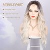 MORICA Platinum Blonde Wigs for Women Long Wavy Wigs Ombre Platinum Blonde Wig with Middle Part Wig Curly Hair Wig Dark Roots Synthetic Heat Resistant for Daily Party 26 Inches