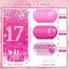 Pink 17th Birthday Decorations for Girls Boys Pink Happy 17th Birthday Door Cover Banner & 18Pcs Happy 17th Birthday Balloons Decorations for Hot Pink 17th Birthday Anniversary Party Supplies