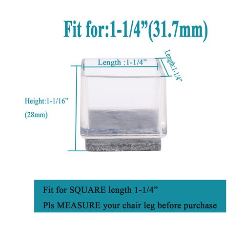 Furnigear Chair Leg Floor Protectors, Furniture Felt Pads Silicone Chair Leg Caps 1 1/4" Square Floor Protectors for Hardware (Clear gray-20 Pack)