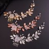 Teyglen Bride Wedding Flower Hair Comb Crystal Leaf Pearl Side Hair Comb Bridal Rhinestone Hair Pieces Hair Accessories for Women Girls Bridesmaid (Rose gold)