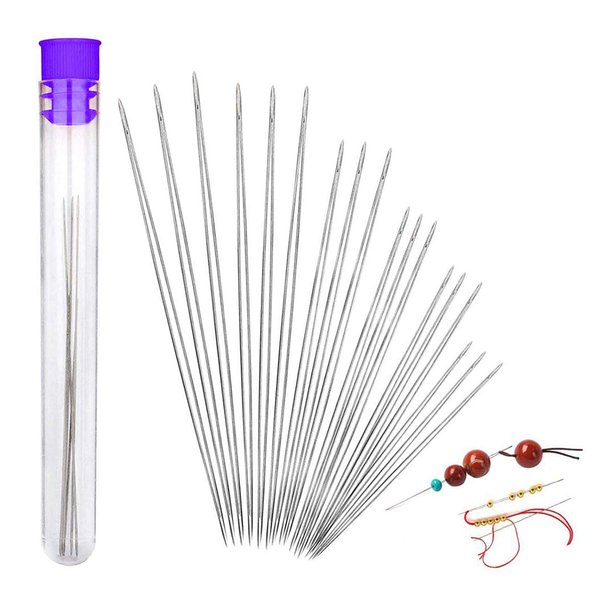 18 Pieces Beading Needles, 6 Sizes Seed Beads Needles Big Eye Beading Needles Collapsible Beading Needles Set for Jewelry Making with Needle Bottle