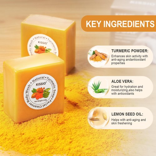 KISSIO Turmeric Soap Bar for Face and Body,Cleansing and Oil Control,Smooth Skin,Natural Soap with Turmeric,Aloe Vera and Shea Butter,Handmade Soap Sensitive Skin Formula,3.88 oz