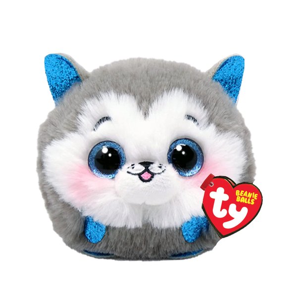 Ty Beanie Balls Slush The Husky with Glitter Blue Eyes, Soft and Round Plush Animals to Collect 8 cm T42539