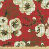 Lunarable Japanese Fabric by The Yard, Oriental Cherry Branches Sakura Bloom with Grunge Effect, Decorative Fabric for Upholstery and Home Accents, Cream Vermilion and Green Brown