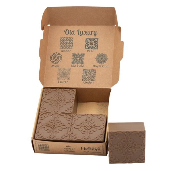 Natural Olive Oil Soap bars with Organic Ingredients, Vegan Soap, Moisturizing, Handmade, Scented With Essential Oils, Body Soap Bars for Women and men (Amber) (Pack of 4 Bars) 17.6 Ounce
