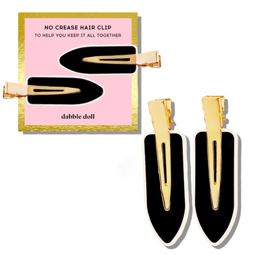 Dabble Doll Two Tone Creaseless Hair Clips - Stylish No Bend Clips for Makeup & Styling | Gentle on Hair, No Creases | Chic Contrast Stitching | Hair Accessories for Effortless Style - Set of 2
