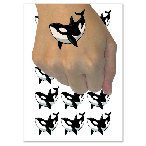 Orca Killer Whale Swimming Temporary Tattoo Water Resistant Fake Body Art Set Collection - 54 1" Tattoos (1 Sheet)