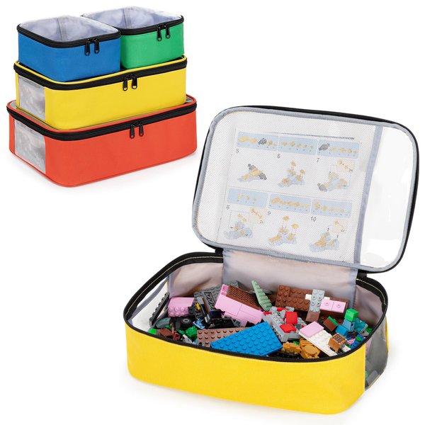 Rexmica 4-piece Toy Storage Organizer Bag Compatible with Lego Bricks, Travel Organizer Case for Building Blocks, Car Toy, Dolls, Crafts, Magnetic Blocks, Blocks Toy Storage Bag with Visible Top