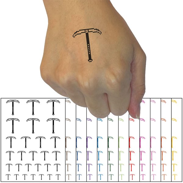 Pixel Miner Pickaxe RPG Video Games Temporary Tattoo Water Resistant Fake Body Art Set Collection - Light Green (One Sheet)