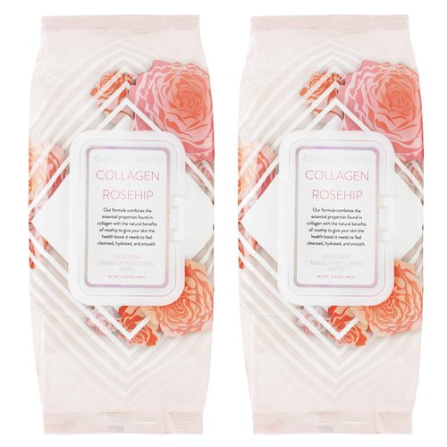 Clinical Works Makeup Remover Wipes Bulk Pack of 2, 100 Facial Cleaning Cloths Removes Makeup Mascara Dirt and Oil, Flip Top Pack (Collagen & Rosehip)
