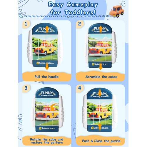 Fullware 16-Piece Rotating Puzzles for Kids 4-6, Toddlers Puzzles 2-4, Road Trip, Airplane Activities Game, Travel Toys - Brain Teaser, Fine Motor Skills, Birthday Gifts Boys & Girls - Transportation