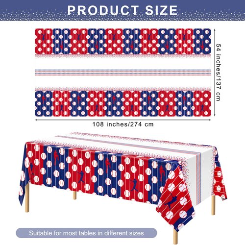 durony 3 Pieces Baseball Tablecloth Plastic Baseball Table Cover Baseball Theme Party Supplies Waterproof Rectangle Tablecloth for Baseball Theme Birthday Sport Party Decorations