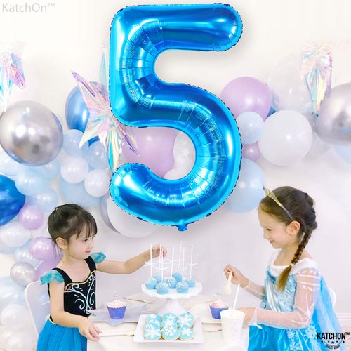 KatchOn, Giant Blue Five Balloon Number - 40 Inch | Number 5 Balloon, 5th Birthday Decorations for Boys | Blue 5 Shark Birthday Balloons | 5 Year Old Balloon for 5 Year Old Boy Birthday Decorations